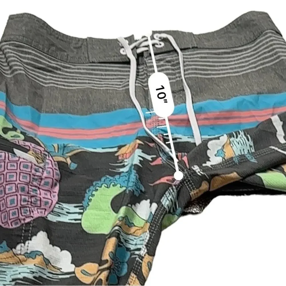 Nauset Surf Gray Multicolor Tropical‎ Floral Palm Tree Print Swim Trunks Sz 27